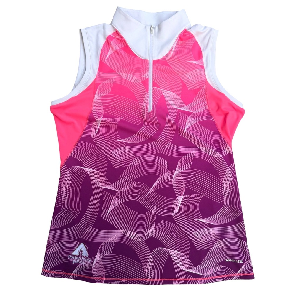 Annika Cutter & Buck Golf Top Sleeveless 1/4 Zip Pink Purple CB DryFit UPF 50+ S
